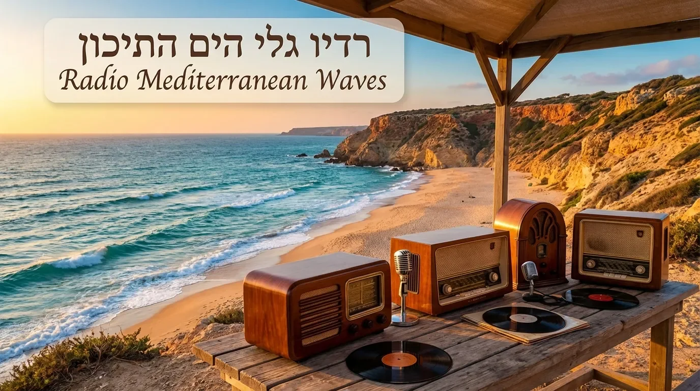 רדיו גלי הים התיכון - חוף ים תיכוני עם ציוד רדיו וינטג'