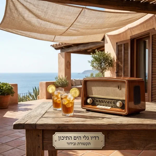 תוכנית אחר הצהריים - מרפסת ים תיכונית עם צל, משקאות קרים ורדיו